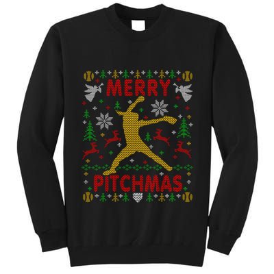 Merry Pitchmas Fastpitch Softball Pitcher Ugly Christmas Tall Sweatshirt