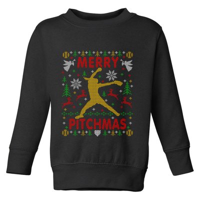Merry Pitchmas Fastpitch Softball Pitcher Ugly Christmas Toddler Sweatshirt