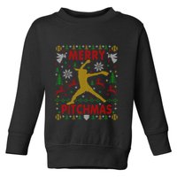 Merry Pitchmas Fastpitch Softball Pitcher Ugly Christmas Toddler Sweatshirt