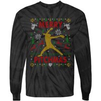 Merry Pitchmas Fastpitch Softball Pitcher Ugly Christmas Tie-Dye Long Sleeve Shirt