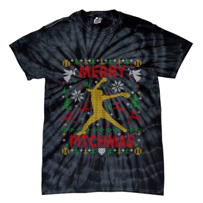 Merry Pitchmas Fastpitch Softball Pitcher Ugly Christmas Tie-Dye T-Shirt
