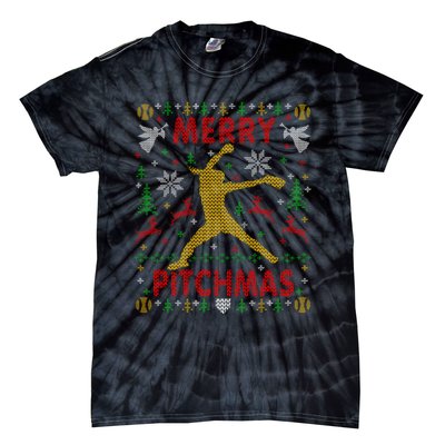 Merry Pitchmas Fastpitch Softball Pitcher Ugly Christmas Tie-Dye T-Shirt