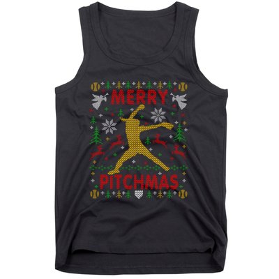 Merry Pitchmas Fastpitch Softball Pitcher Ugly Christmas Tank Top