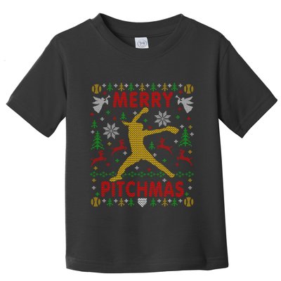 Merry Pitchmas Fastpitch Softball Pitcher Ugly Christmas Toddler T-Shirt
