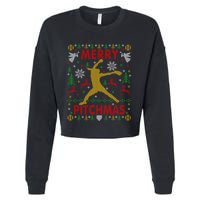 Merry Pitchmas Fastpitch Softball Pitcher Ugly Christmas Cropped Pullover Crew