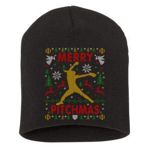 Merry Pitchmas Fastpitch Softball Pitcher Ugly Christmas Short Acrylic Beanie