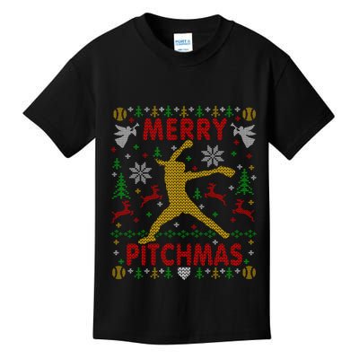 Merry Pitchmas Fastpitch Softball Pitcher Ugly Christmas Kids T-Shirt