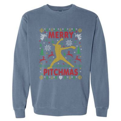 Merry Pitchmas Fastpitch Softball Pitcher Ugly Christmas Garment-Dyed Sweatshirt