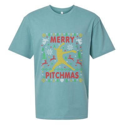 Merry Pitchmas Fastpitch Softball Pitcher Ugly Christmas Sueded Cloud Jersey T-Shirt