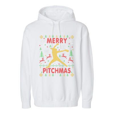 Merry Pitchmas Fastpitch Softball Pitcher Ugly Christmas Garment-Dyed Fleece Hoodie