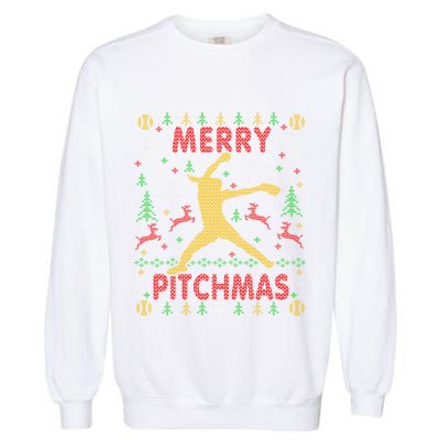 Merry Pitchmas Fastpitch Softball Pitcher Ugly Christmas Garment-Dyed Sweatshirt