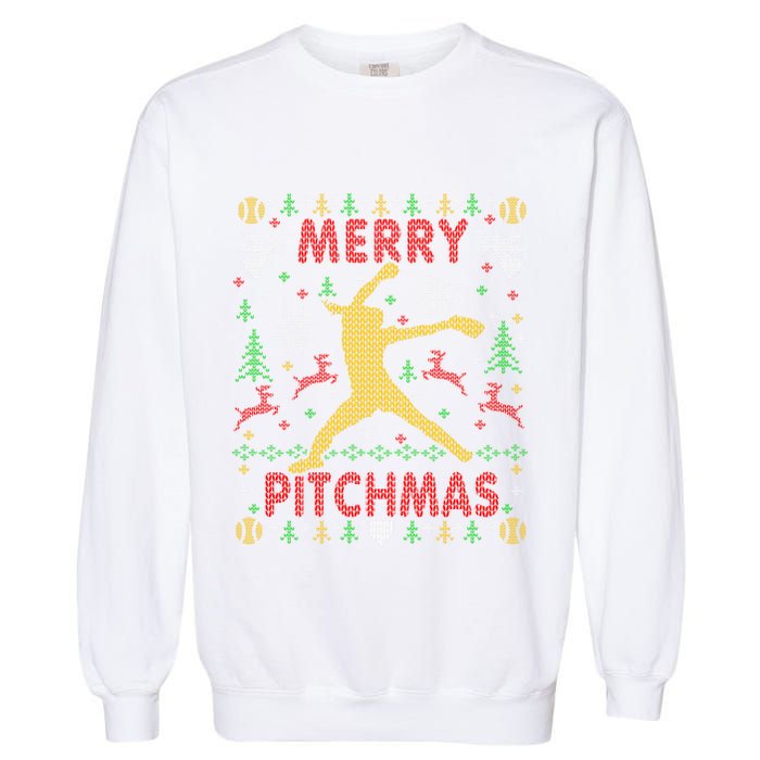Merry Pitchmas Fastpitch Softball Pitcher Ugly Christmas Garment-Dyed Sweatshirt