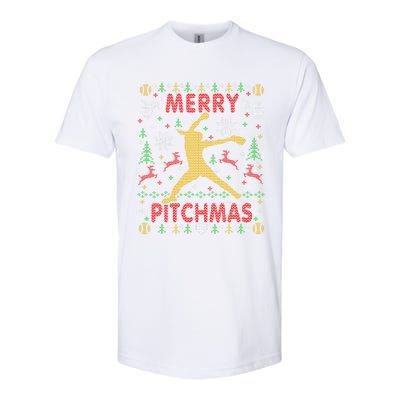 Merry Pitchmas Fastpitch Softball Pitcher Ugly Christmas Softstyle® CVC T-Shirt