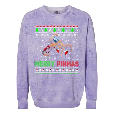 Merry Pinmas Funny Christmas Santa Wrestling Group Gift Colorblast Crewneck Sweatshirt