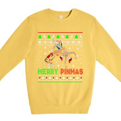 Merry Pinmas Funny Christmas Santa Wrestling Group Gift Premium Crewneck Sweatshirt