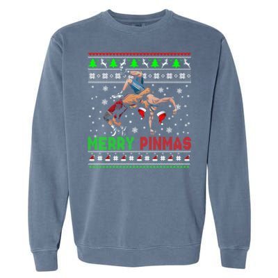 Merry Pinmas Funny Christmas Santa Wrestling Group Gift Garment-Dyed Sweatshirt