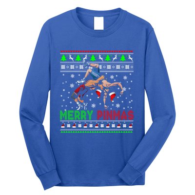 Merry Pinmas Funny Christmas Santa Wrestling Group Gift Long Sleeve Shirt