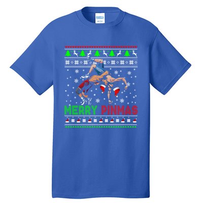 Merry Pinmas Funny Christmas Santa Wrestling Group Gift Tall T-Shirt