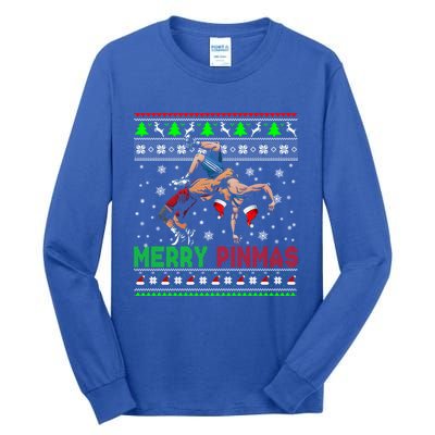 Merry Pinmas Funny Christmas Santa Wrestling Group Gift Tall Long Sleeve T-Shirt