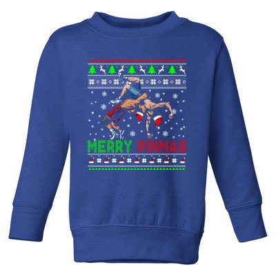 Merry Pinmas Funny Christmas Santa Wrestling Group Gift Toddler Sweatshirt