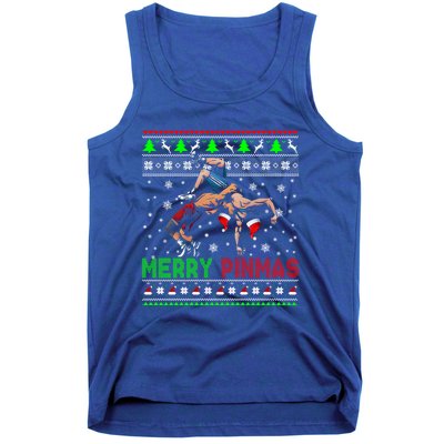 Merry Pinmas Funny Christmas Santa Wrestling Group Gift Tank Top