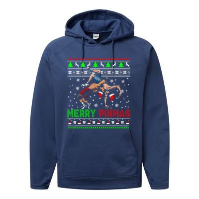 Merry Pinmas Funny Christmas Santa Wrestling Group Gift Performance Fleece Hoodie