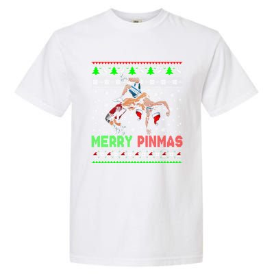 Merry Pinmas Funny Christmas Santa Wrestling Group Gift Garment-Dyed Heavyweight T-Shirt