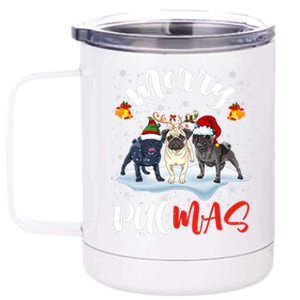 Merry Pugmas Funny Santa Reindeer Elf Pug Dog Christmas 12 oz Stainless Steel Tumbler Cup