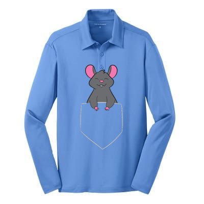 Mouse Pet Funny Mouse In Bag Rat In Pocket Silk Touch Performance Long Sleeve Polo