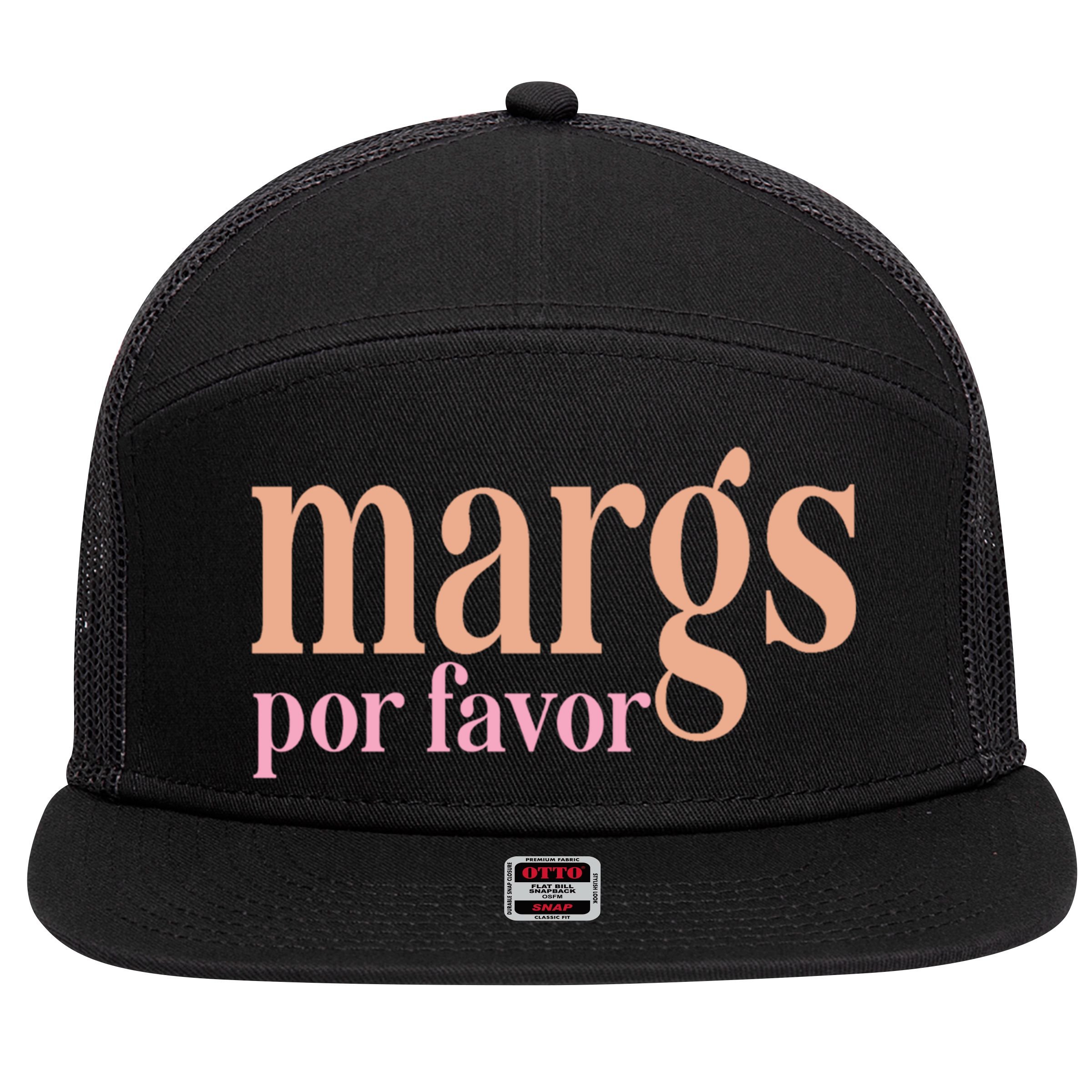 Margs Por Favor Funny Vacation Travel Honeymoon Party Fiesta Gift 7 Panel Mesh Trucker Snapback Hat