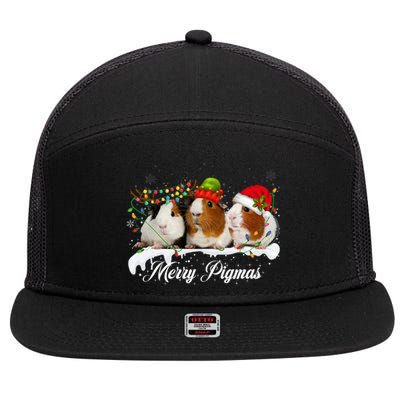 Merry Pigmas Funny Christmas Tree Xmas Light Guinea Pig Gift 7 Panel Mesh Trucker Snapback Hat