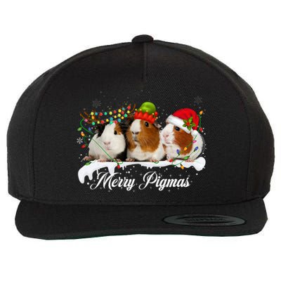 Merry Pigmas Funny Christmas Tree Xmas Light Guinea Pig Gift Wool Snapback Cap