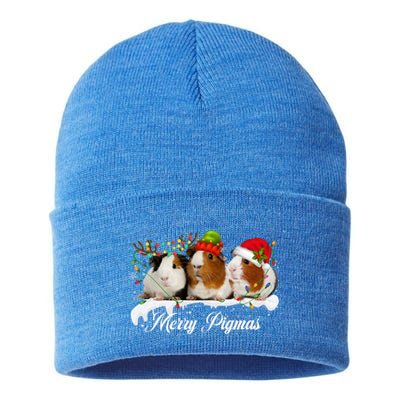 Merry Pigmas Funny Christmas Tree Xmas Light Guinea Pig Gift Sustainable Knit Beanie