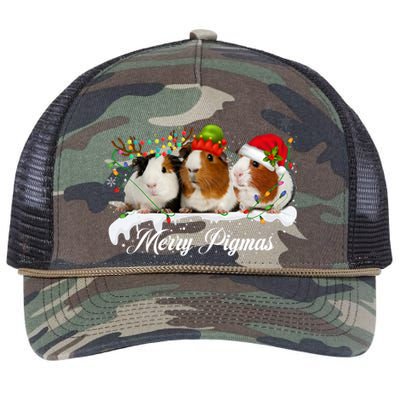 Merry Pigmas Funny Christmas Tree Xmas Light Guinea Pig Gift Retro Rope Trucker Hat Cap