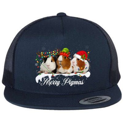 Merry Pigmas Funny Christmas Tree Xmas Light Guinea Pig Gift Flat Bill Trucker Hat