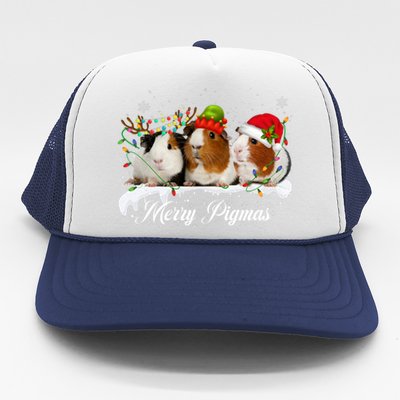 Merry Pigmas Funny Christmas Tree Xmas Light Guinea Pig Gift Trucker Hat