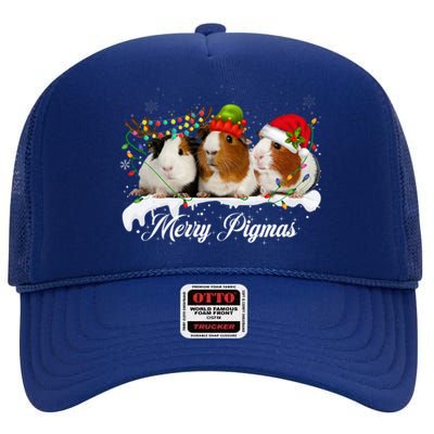 Merry Pigmas Funny Christmas Tree Xmas Light Guinea Pig Gift High Crown Mesh Back Trucker Hat