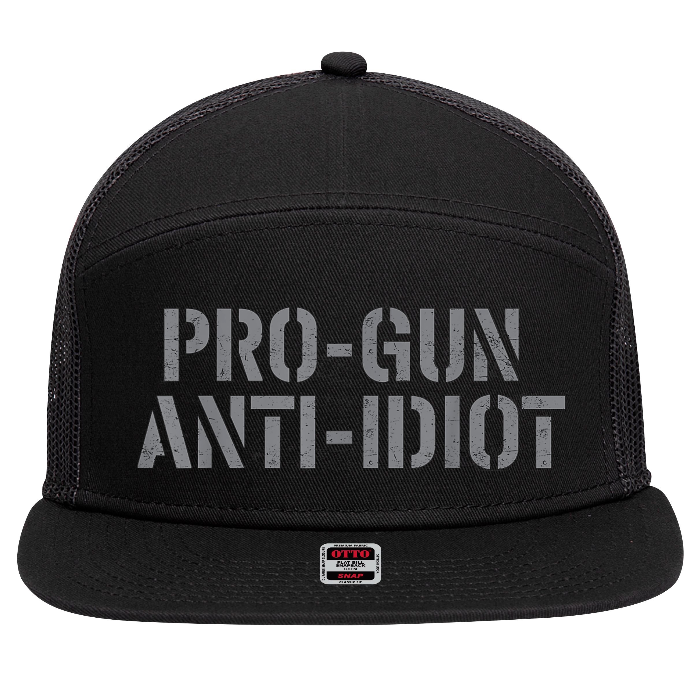 Mens Pro Gun Anti Idiot 7 Panel Mesh Trucker Snapback Hat
