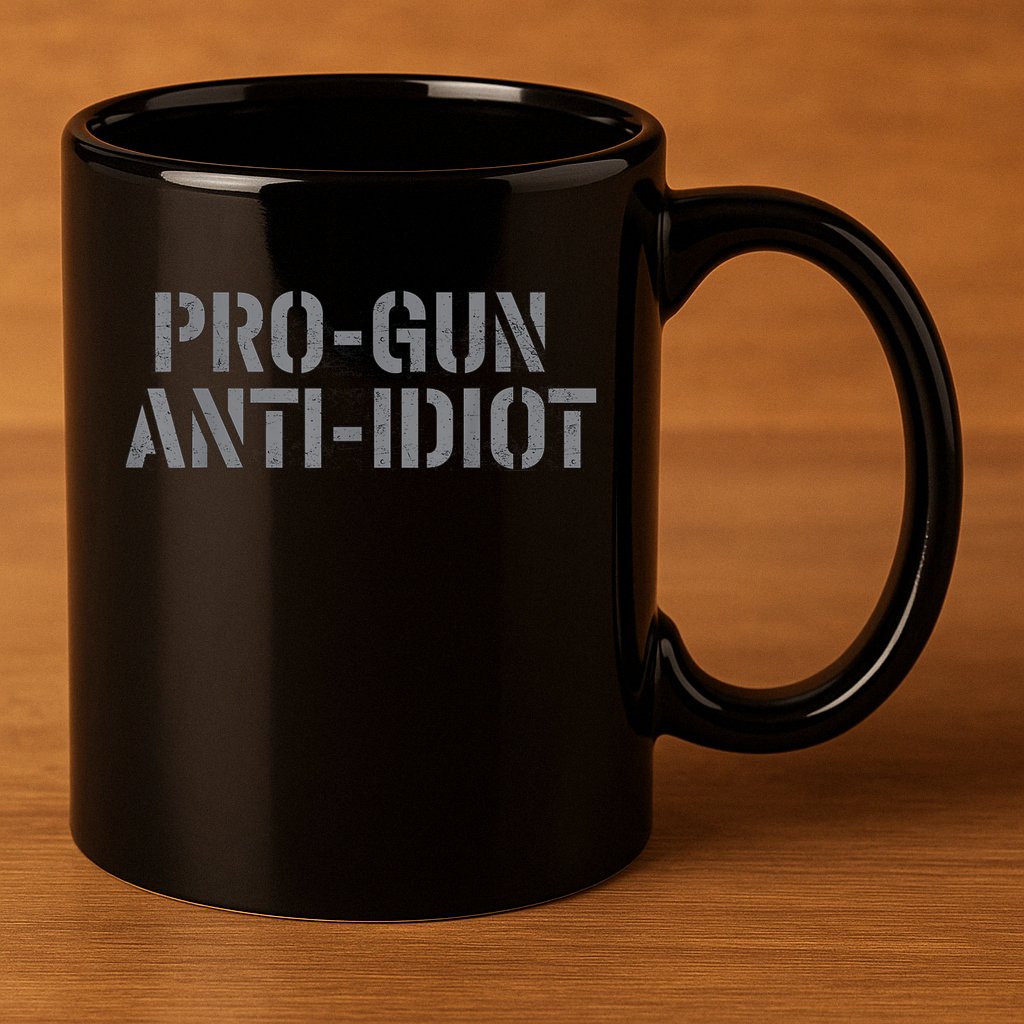 Mens Pro Gun Anti Idiot 11oz C Handle Ceramic Mug