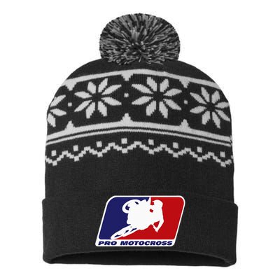 Motocross Pro Gift For Women Blue & Red Dirt Bike USA-Made Snowflake Beanie