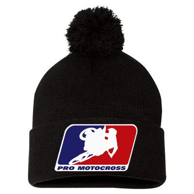 Motocross Pro Gift For Women Blue & Red Dirt Bike Pom Pom 12in Knit Beanie