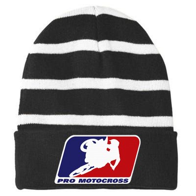 Motocross Pro Gift For Women Blue & Red Dirt Bike Striped Beanie with Solid Band