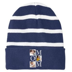 Mom Personalized Gift For Mothers Day Custom Photo Striped Beanie with Solid Band