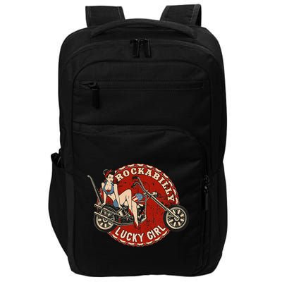 Motorcycle Pinup Girl Old School Rockabilly Lucky Girl Impact Tech Backpack