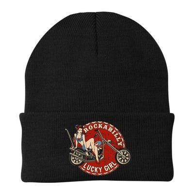 Motorcycle Pinup Girl Old School Rockabilly Lucky Girl Beanie