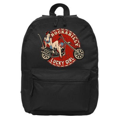 Motorcycle Pinup Girl Old School Rockabilly Lucky Girl 16 in Basic Backpack