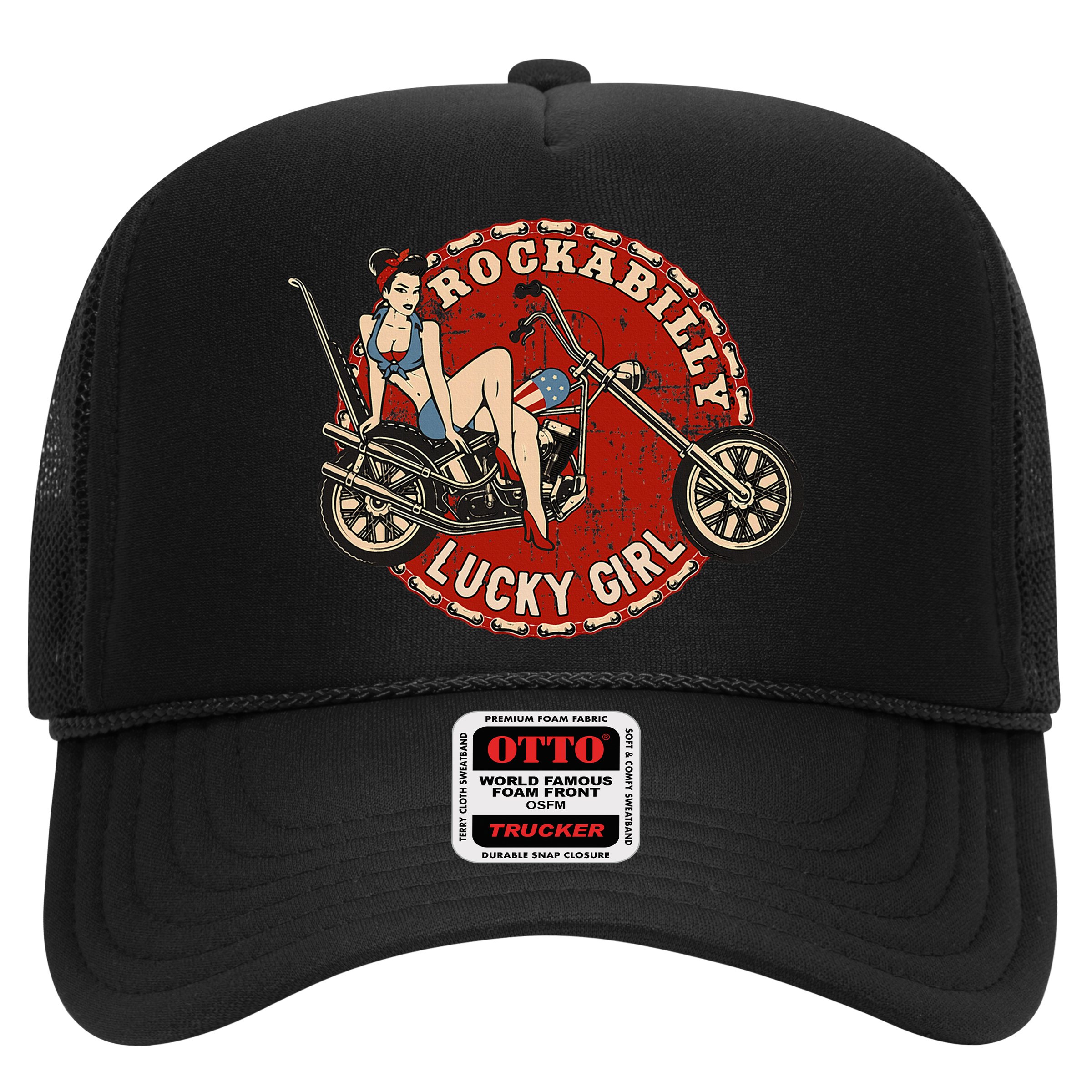 Motorcycle Pinup Girl Old School Rockabilly Lucky Girl Hat