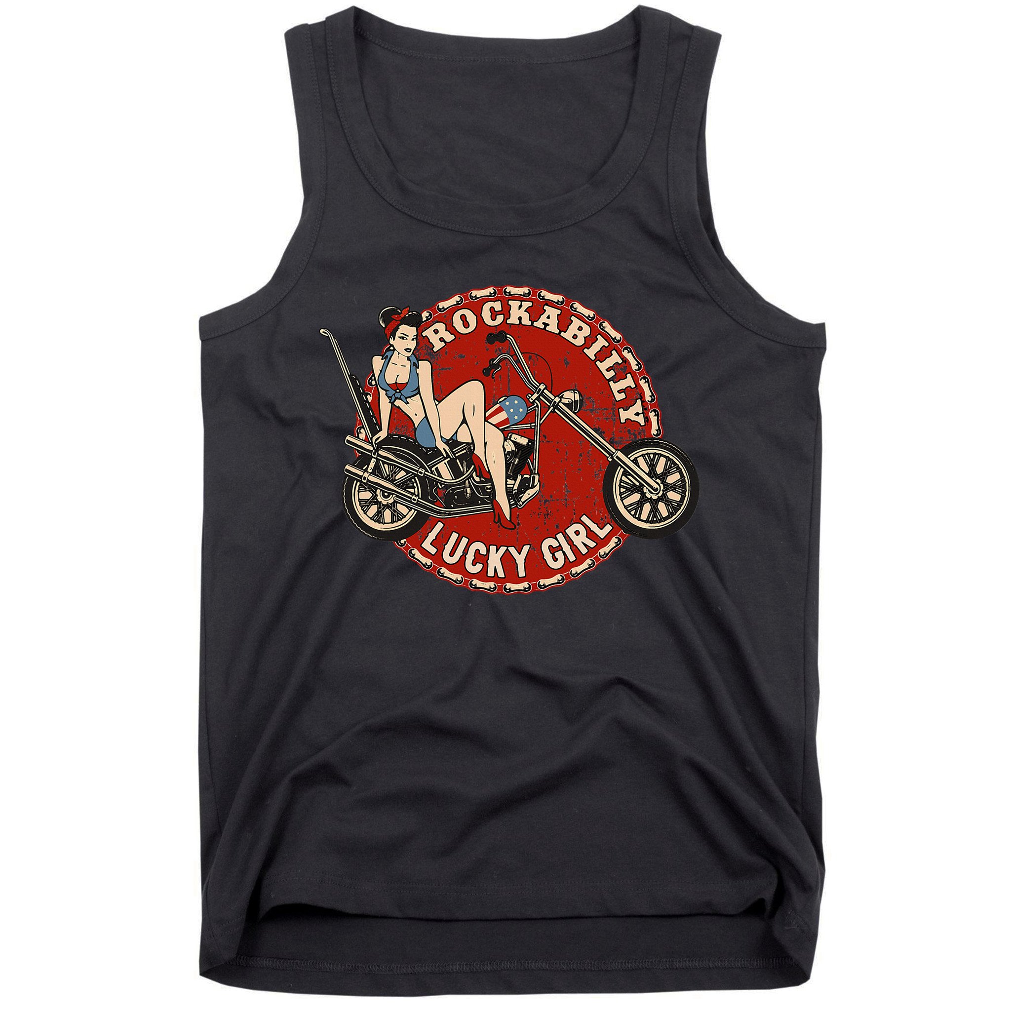 Motorcycle Pinup Girl Old School Rockabilly Lucky Girl Tank Top