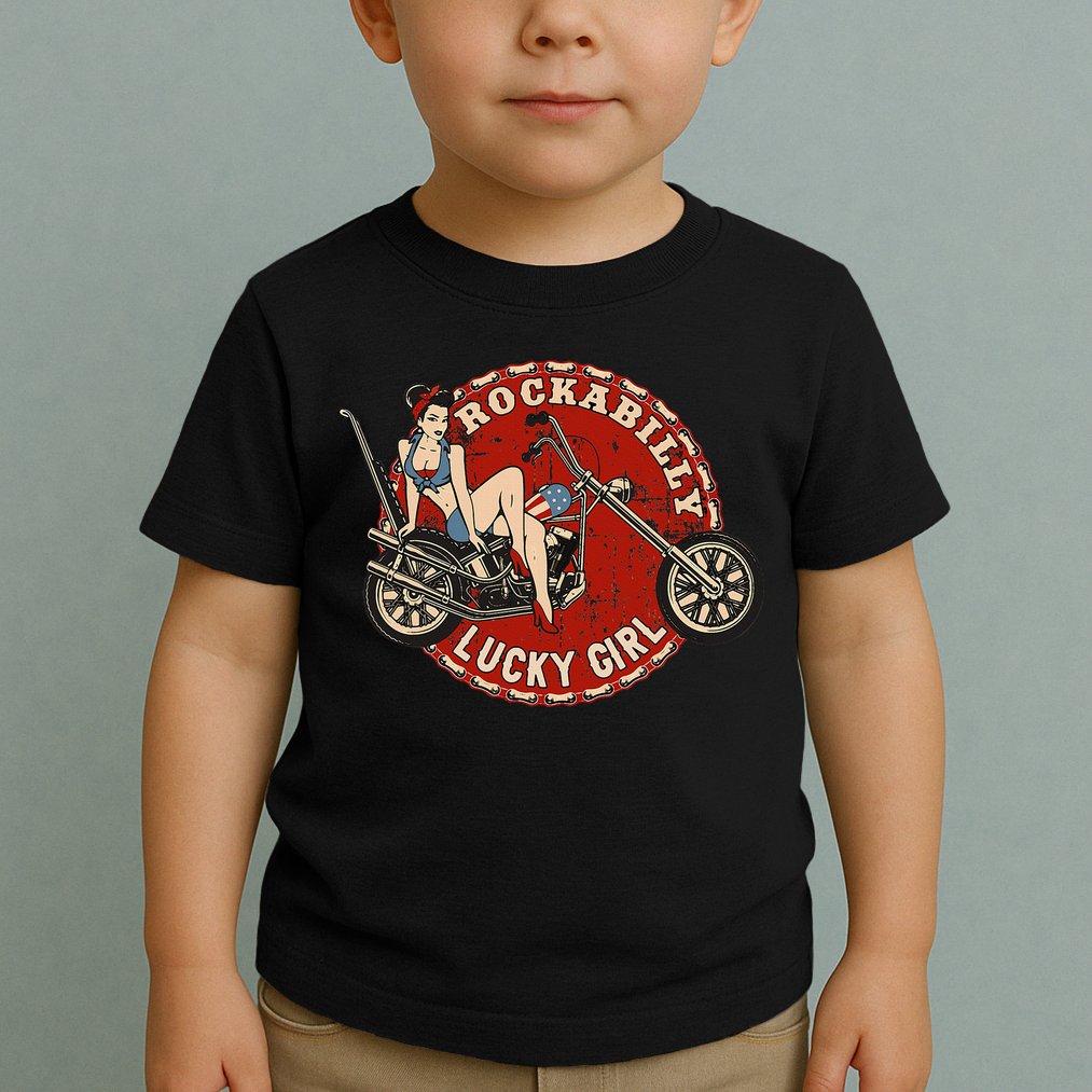 Motorcycle Pinup Girl Old School Rockabilly Lucky Girl Toddler T-Shirt