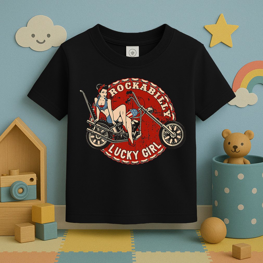 Motorcycle Pinup Girl Old School Rockabilly Lucky Girl Toddler T-Shirt